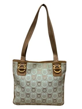 Salvatore Ferragamo Mint & Tan Gancini Logo Tote with COA